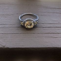 Beautiful Sterling Silver .925 Sparkling Faceted Citrine Solitaire Stone & Cz Size 7 Statement Ring-Pics Don’t Do It Justice 