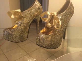 Super high gold glitter heels