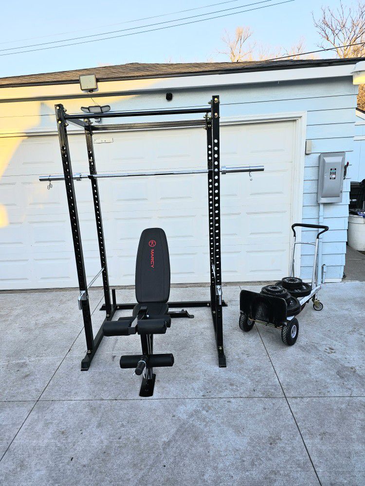 Olympic Squat Rack/Power Cage with Bench, Bar and Weights 