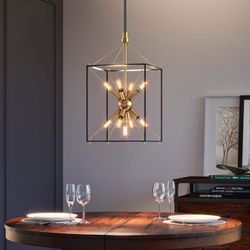 Artika Clyde Farmhouse Chandelier Black and Gold Finish - Ideal for Dining Room, Kitchen Light
