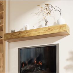 Fireplace Mantel Shelf 60", Rustic Wood Mantles for Over Fireplaces, Wall Mounted Farmhouse Decor