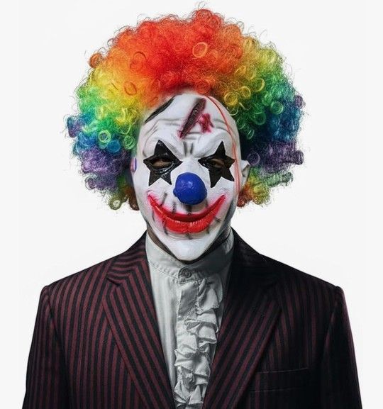 Latex Clown Mask with Colorful Curly Wig Halloween Evil Clown Killer