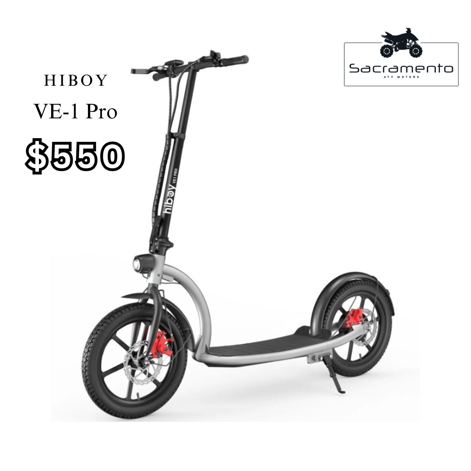 Brand New Electric Scooter For Sale In Sacramento! Hiboy VE1 Pro – 500W motor 23 MPH 16” tires 31 mile range – Only $550 at Sacramento ATV Motors!