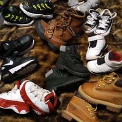 KIDS SHOES 4C TO 9 SLIGHTLY WORN BRANDS INCLUDE CONVERSE, JORDANS, TIMBERLANDS, AIR MAX, CARTERS