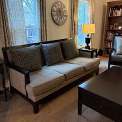 Complete Living Room Set – Sofa, 2 Chairs, Coffee Table & End Table | Dark Wood | $800