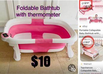 $10 Foldable Baby Bathtub with Temperature read it,Thermometer buildup,great & easy to storage