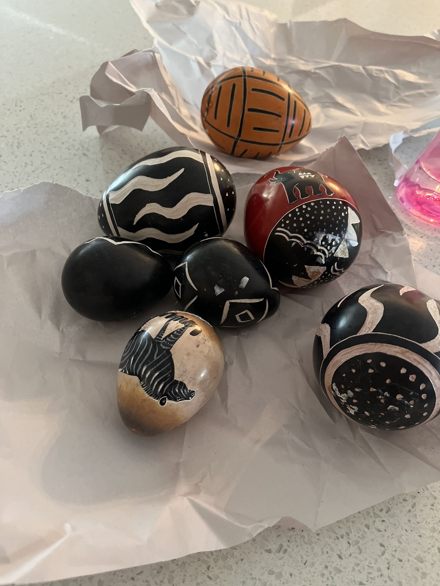 African Hand Carved Etchings on Natural Heavy Stone Egg