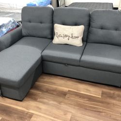 Blue Sectional With Pull Out Sleeper Sofa Couch 
