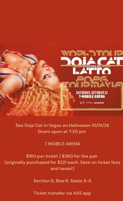$180 ticket - Doja Cat Tickets in Las Vegas SATURDAY 10/31/26