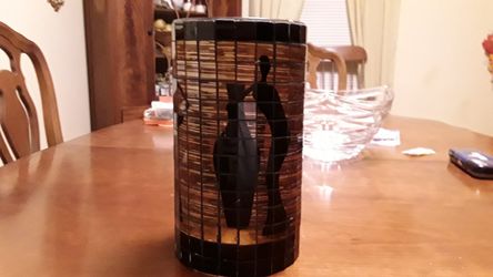 Large Amber And Black Vase With Women On It