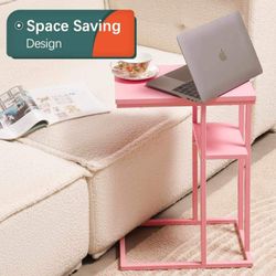 Pink C Shaped End Table, Side Table for Couch and Bed