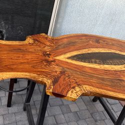 Handmade Wood Table With 8 Bar Stools 