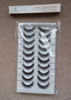 10 pairs of eyelashes with eyelash glue