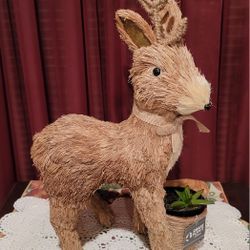DECORATIVE REINDEER MADE OF STRAW WITH SUCCULENT PLANT 20" HIGH X12" LONG