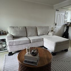 (READ DESCRIPTION) Living Spaces Alessandro Sofa with Reversible Chaise – Moonstone