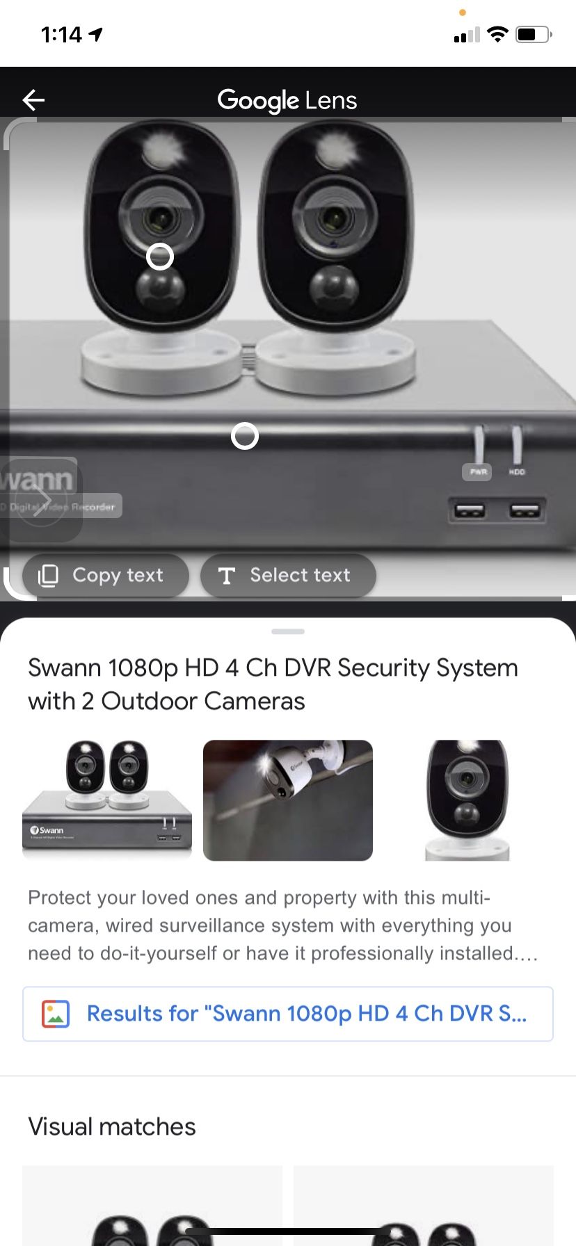 Swann 1080p HD 4 Ch DVR Security  System with 2 Outdoor  Cameras