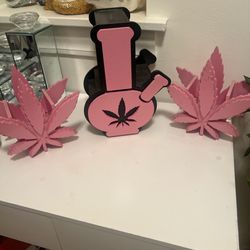 Marijuana Cannabis, Leaf, Pink And Black Design Make Up Organizer, Palette Brushes, Vanity Decoration