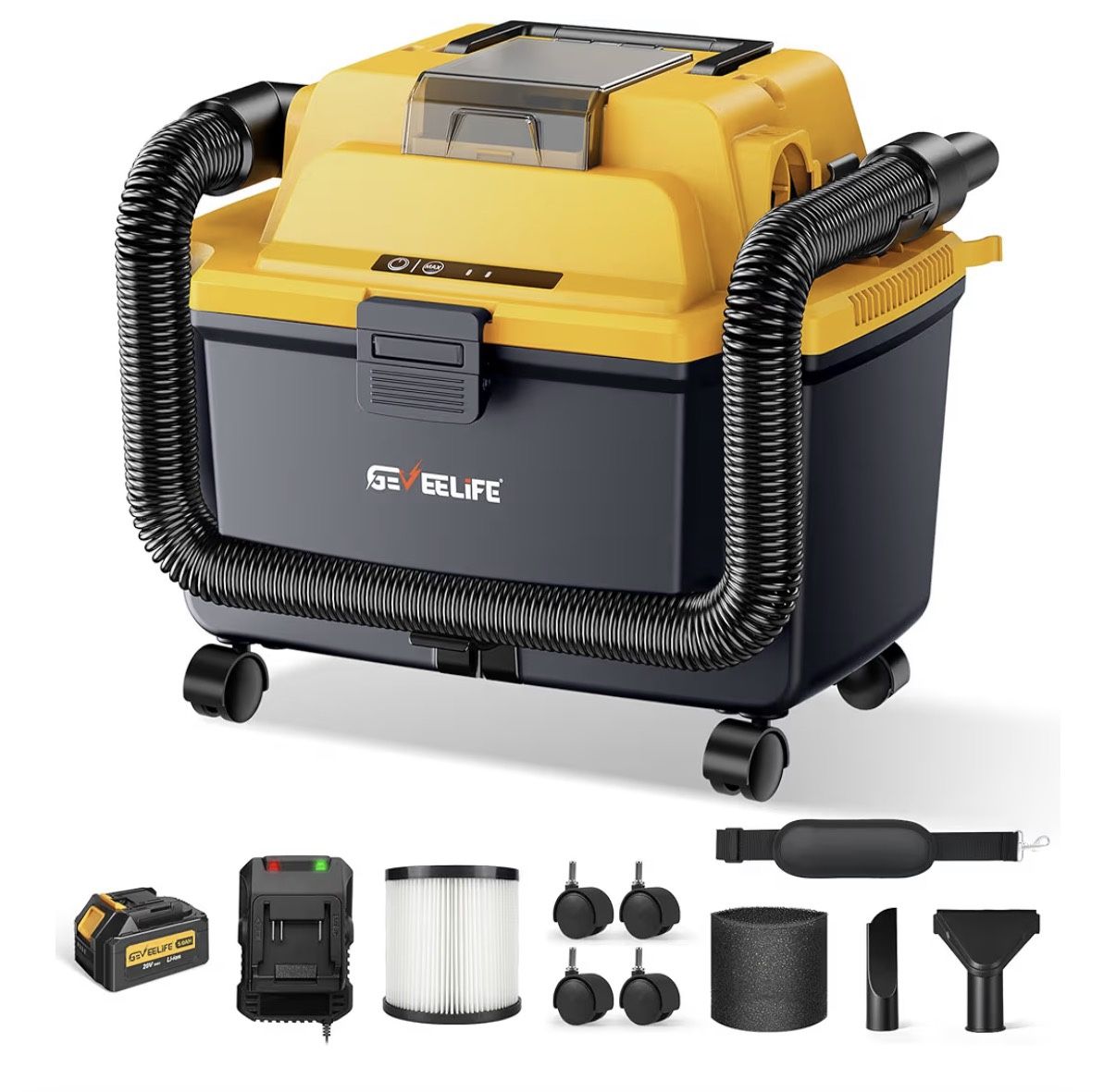 Cordless Shop Vac Wet and Dry, 4.3 Gallon Shop Vac with 5.0Ah Battery Powered, Fast Charger, HEPA Filter, Strap & Wheels, 3-in-1 Wet Dry Vacuum Cleane