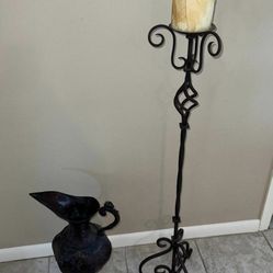 Decorative Wrought Iron Candle Holder and Exotic Pitcher