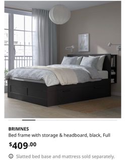 BRIMNES BED FRAME WITH STORAGE & HEADBOARD BLACK FULL WITH BASE