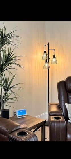 3-Light Industrial Floor Lamp Black Metal