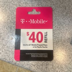 Tmobile $40 Refill Prepaid Card (NOT BEEN USED)