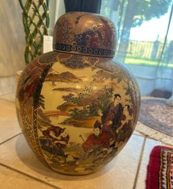Large Japanese Satsuma Porcelain Ginger Jar with Lid