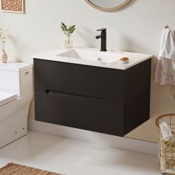 30 Inch Floating Bathroom Vanity with Sink, Modern Sink Cabinet with 2 Drawers and Soft-Close Design - 30" - Black