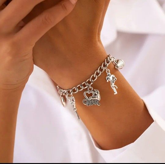 Cute Cheerleader Silver Tone Charm Bracelet
