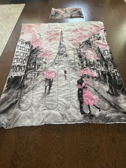 Twin Size Paris Comforter And Pillow Case