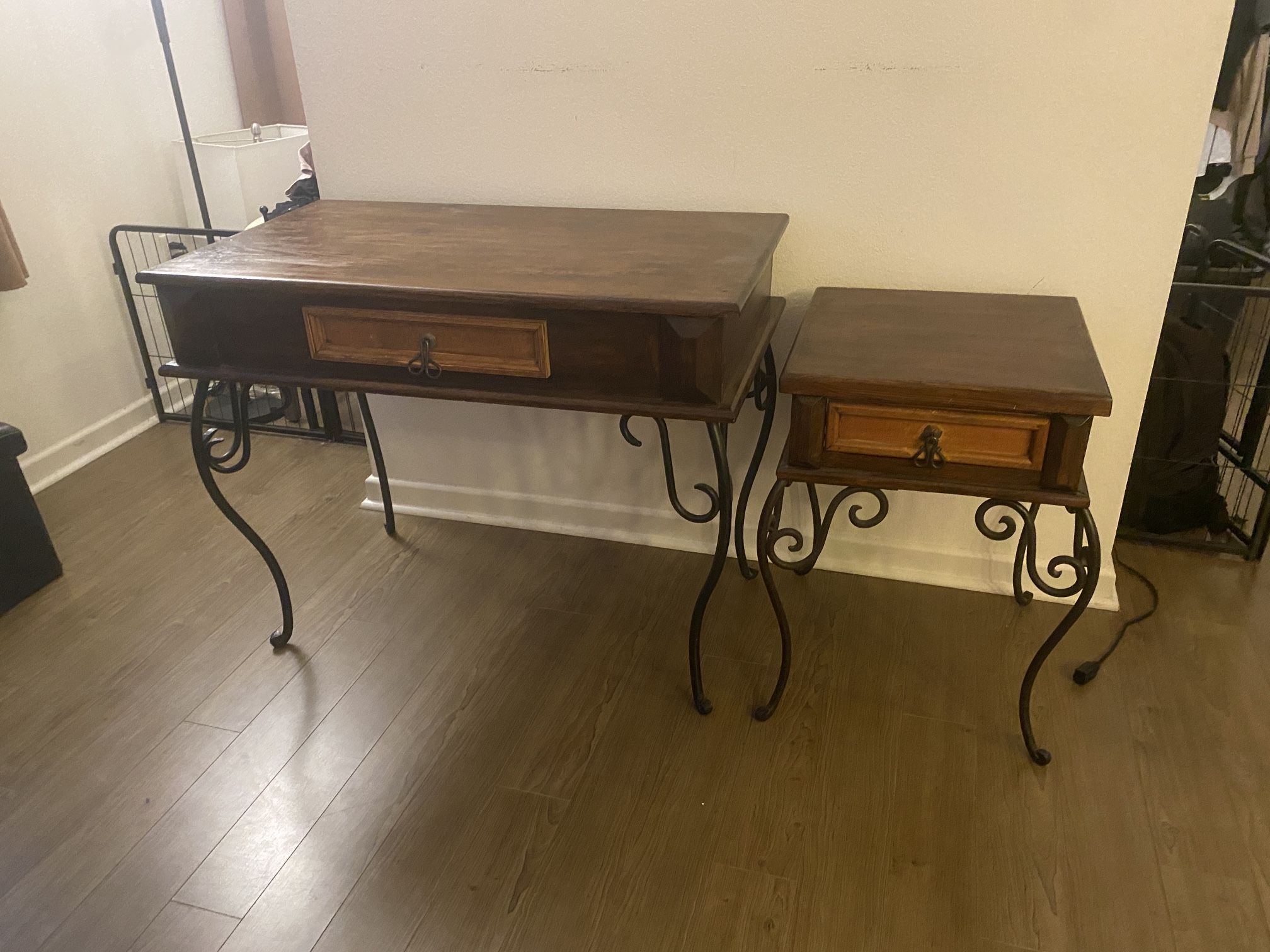 Antique Solid Wood Desk And End Table.
