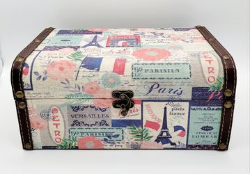 Small French Storage Trunk with Fabric & Leather