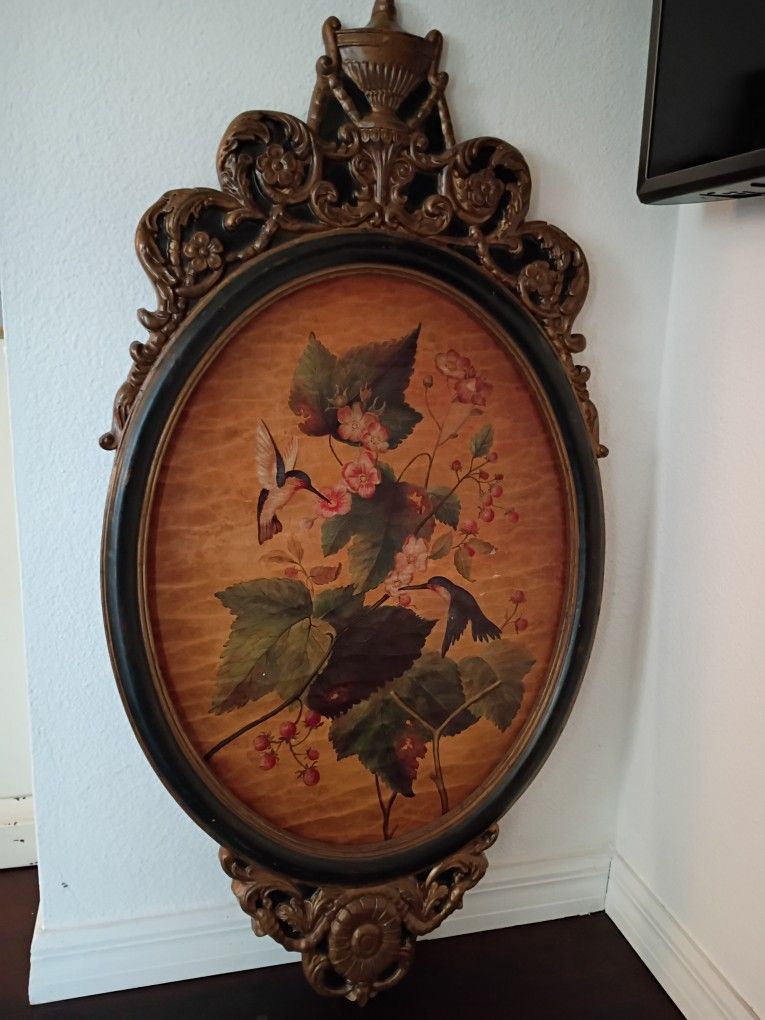 Large China Hummingbird Wood Plaque Vintage