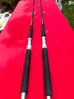 Pair of high-end, matching custom-built 50-80 lb. saltwater trolling rods.