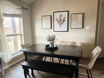 Solid Wood Dining Set with Bench & Upholstered Chairs
