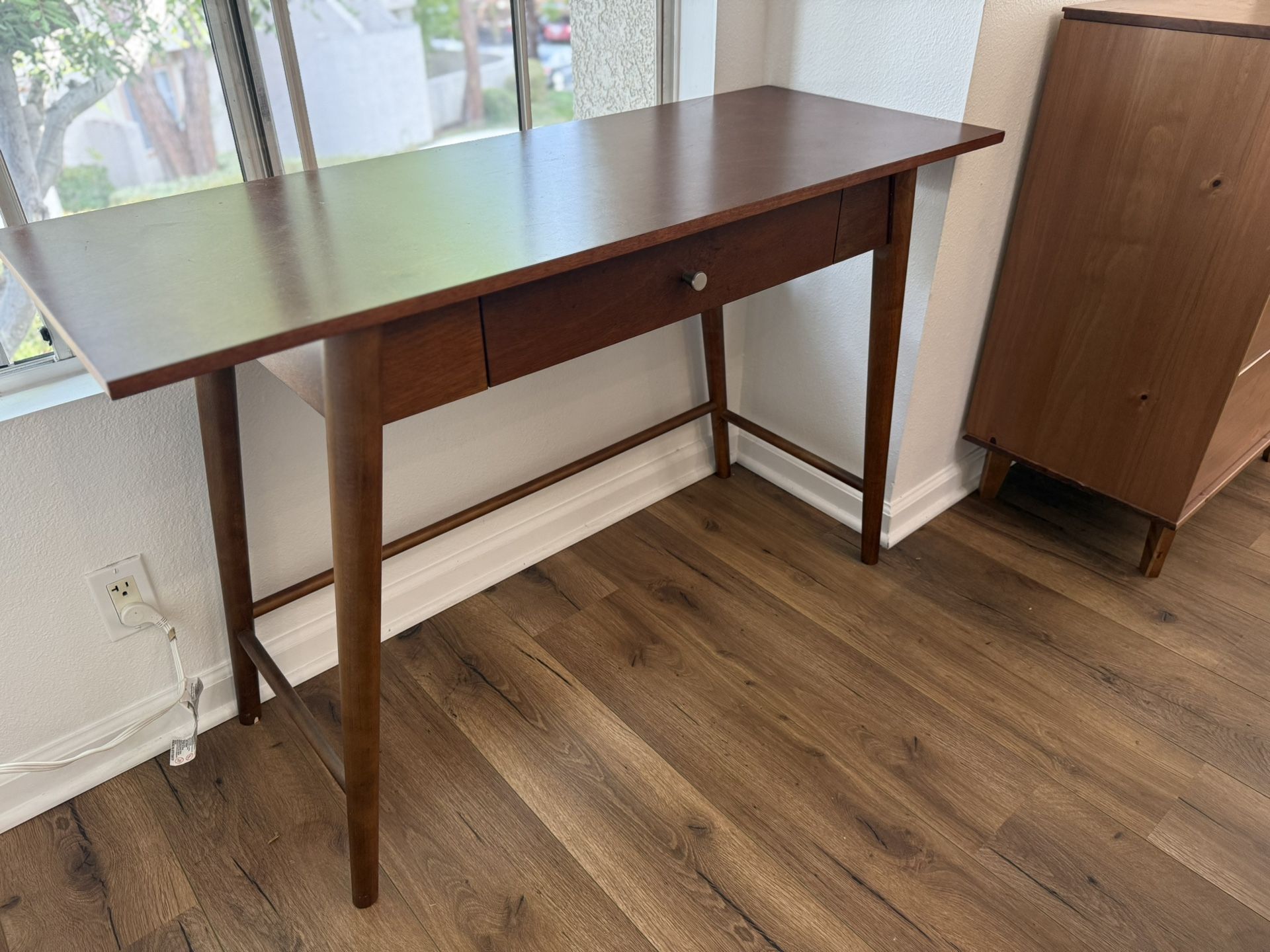 Mid Century Modern Wood Writing Desk Console Table with Drawer