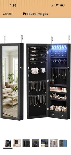 6 led mirror with jewelry organizer cabinet