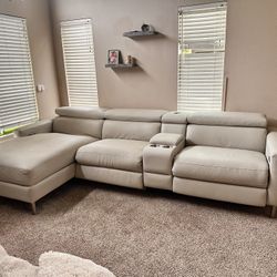Used White/Grey Leather Power Reclining Couch – Great Condition