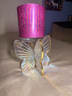 Bath & Body Works Iridescent Glass Butterfly 3 Wick Pedestal Holder &