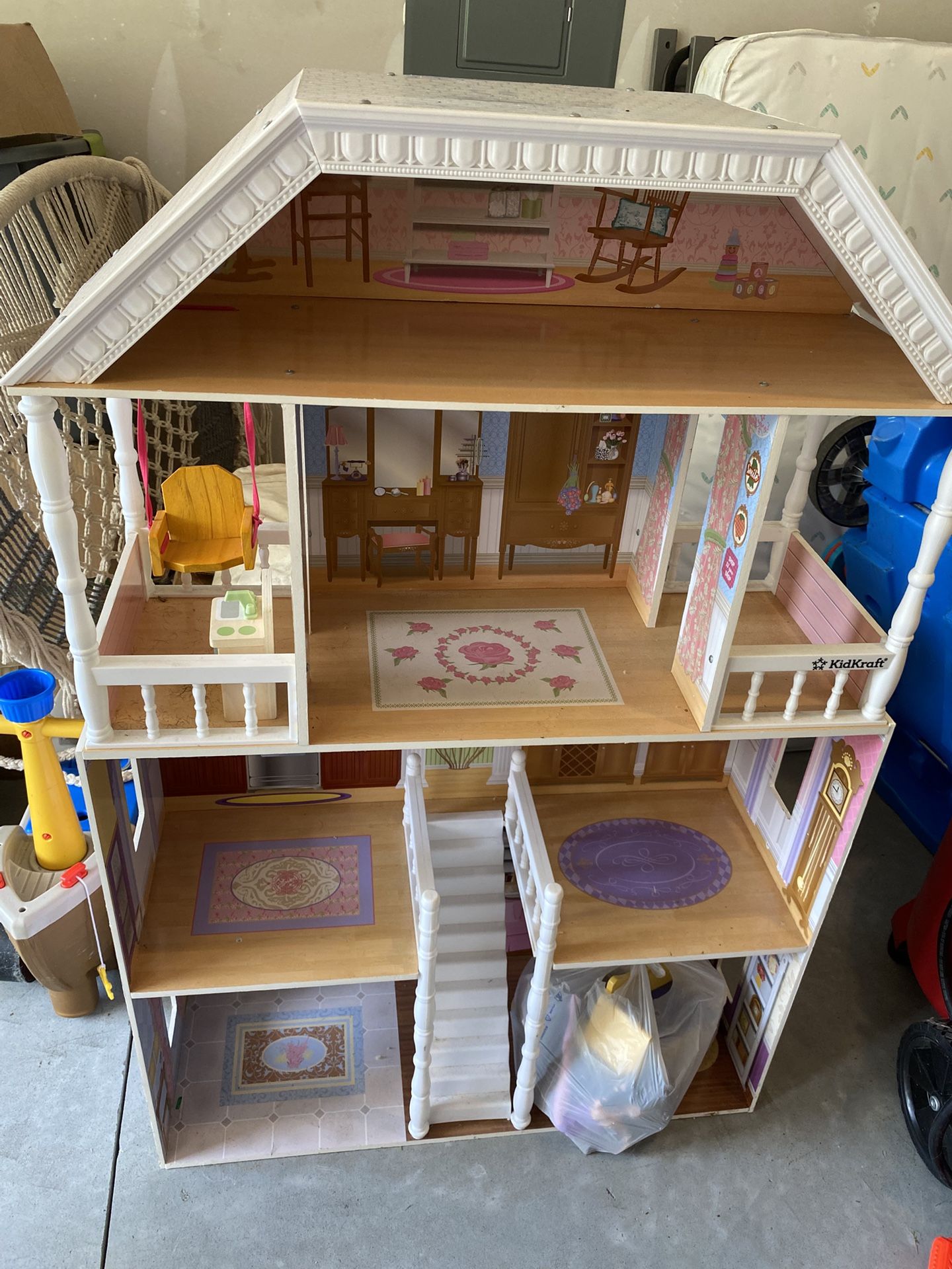 Little Girls Doll House Base And Miscellaneous Furniture