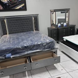  Beautiful Bedroom Set ✨ LED Light ✨ Charcoal Color 🩶