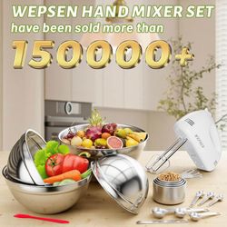 5 Speed Electric Hand Mixer 4 Large Mixing Bowls Set