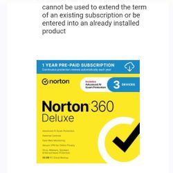 Norton 360 Deluxe 1 Year Pre-Paid Subcription 