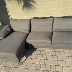 Gray sectional sofa with chaise- clean and comfortable 