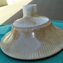 LAMP SHADE Glass Antique Vintage Gold Trim 