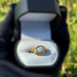 Jewelry 14k solid yellow gold 1CT natural oval opal stone ring size 6.5