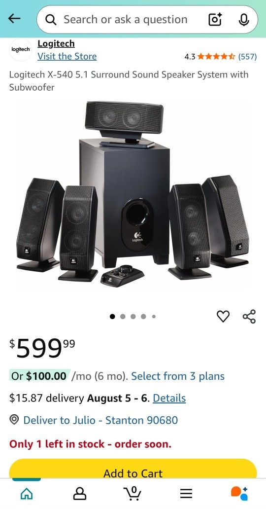 Logitech X-540 Computer Speakers - 5.1 Surround Sound