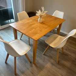 Brown Table and 4 White Chairs with Padding