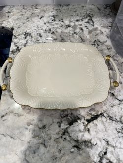 Lenox  Ivory with gold trim serving platter beautiful scalloped print