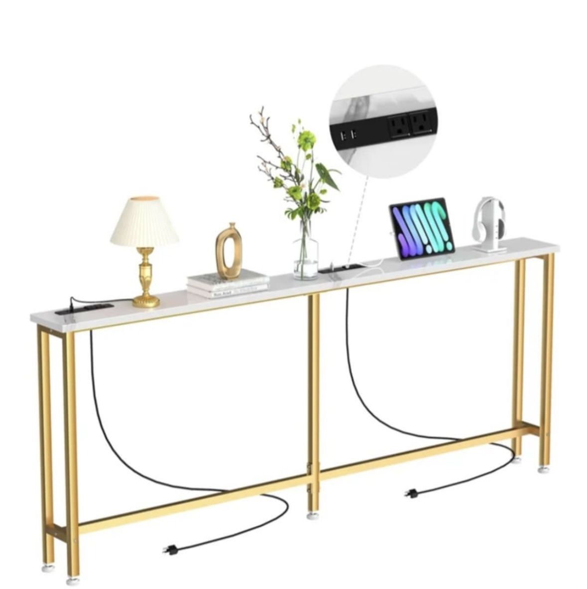 Brand New 70" Console Table With Charging Stations & Plug Ins 